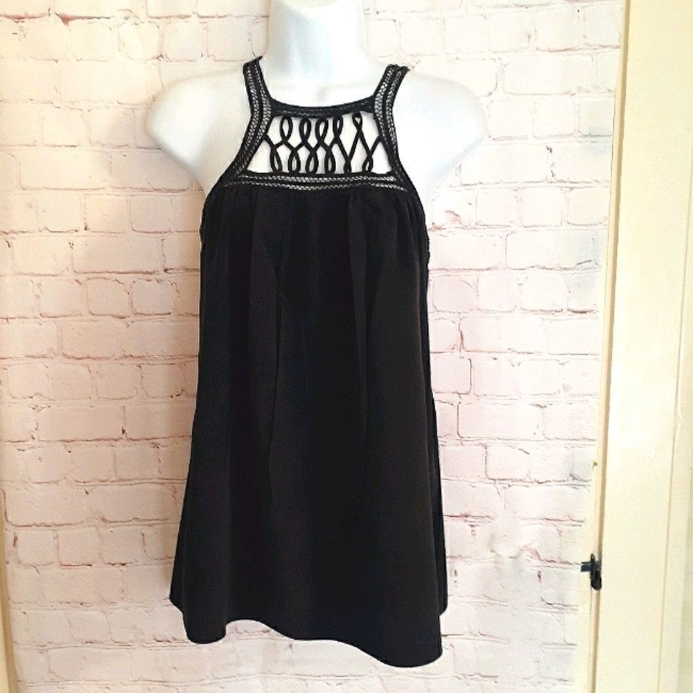 Madison Marcus Black Silk Sleeveless Lattice Top Small MSRP $229 Stunning!